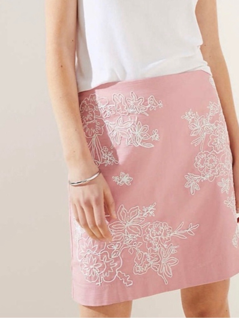 LOFT Dusty Pink Mini Skirt with White Floral Embroidery